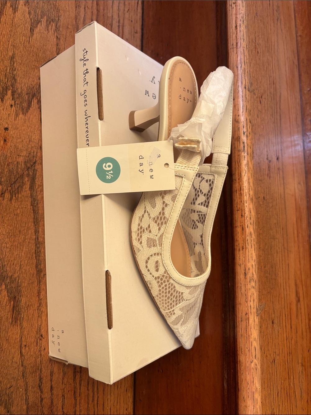 a new day Lace Slingback kitten heels cream color